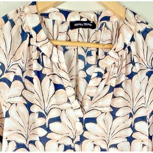 Ivanka Trump Long Sleeve‎ V Neck Blouse Blush Pink Floral & Blue Women's Size L